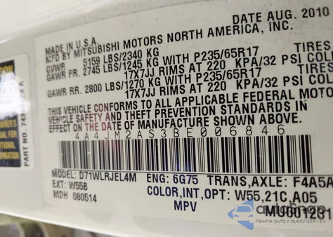 2011 Mitsubishi Endeavor Ls из США, поврежденный, VIN 4A4JM2AS3BE006846